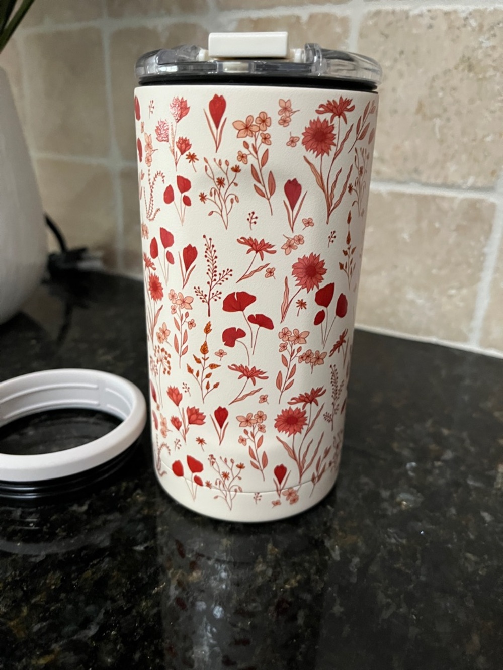 Poppy Cream & Red Floral Insulated Tumbler BruMate *Limited!** 3 in 1 trip - Picture 4 of 7